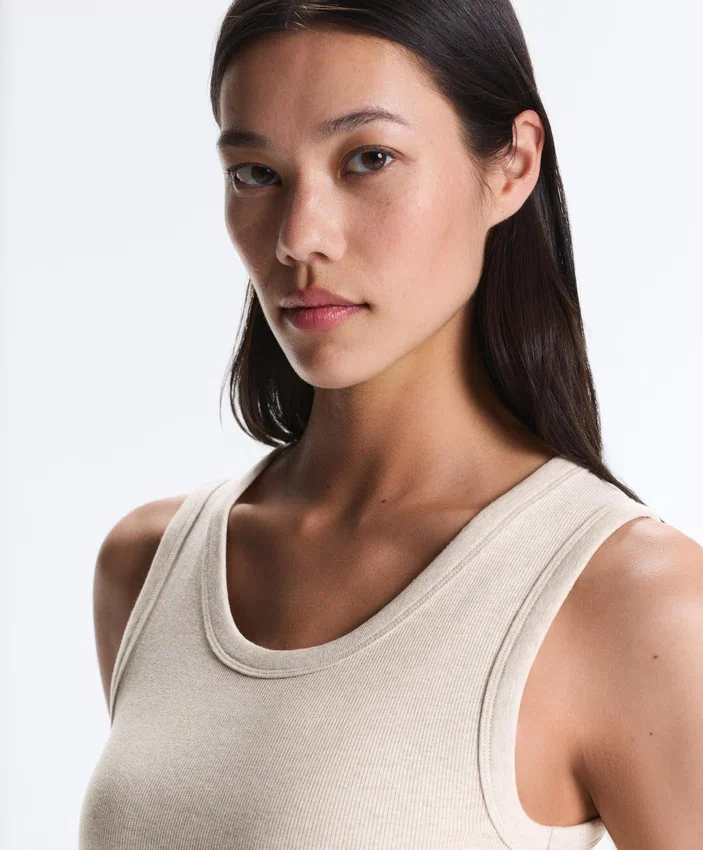 Camiseta de canalé con tirantes anchos, algodón y modal Camiseta de canalé con tirantes anchos, algodón y modal