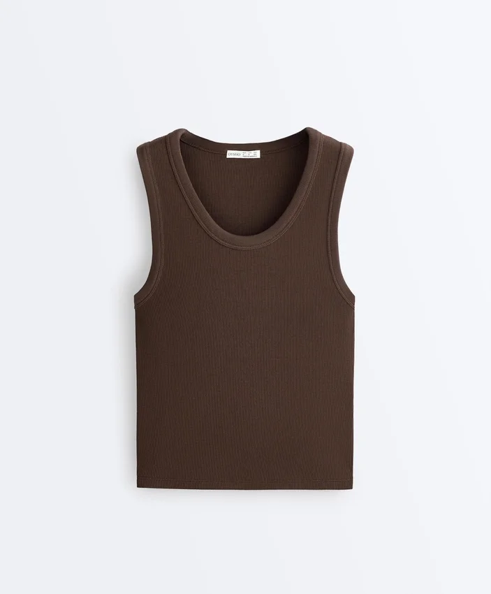 Camiseta de canalé con tirantes anchos, algodón y modal Camiseta de canalé con tirantes anchos, algodón y modal