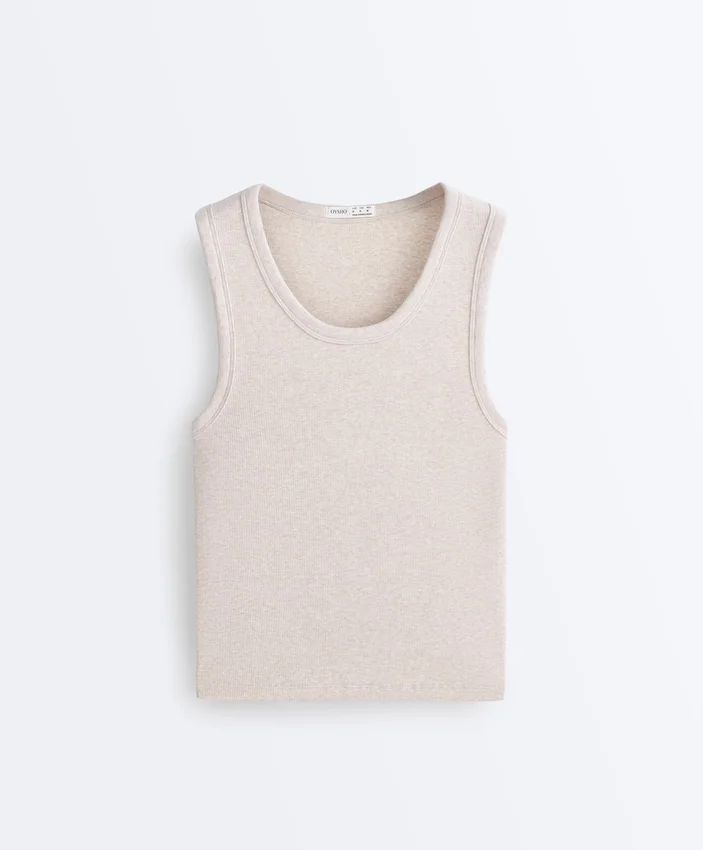 Camiseta de canalé con tirantes anchos, algodón y modal Camiseta de canalé con tirantes anchos, algodón y modal