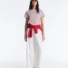 Camiseta de manga corta a rayas de mezcla de algodón, corte regular en pantalones cortos Camiseta de manga corta a rayas de mezcla de algodón, corte regular en pantalones cortos