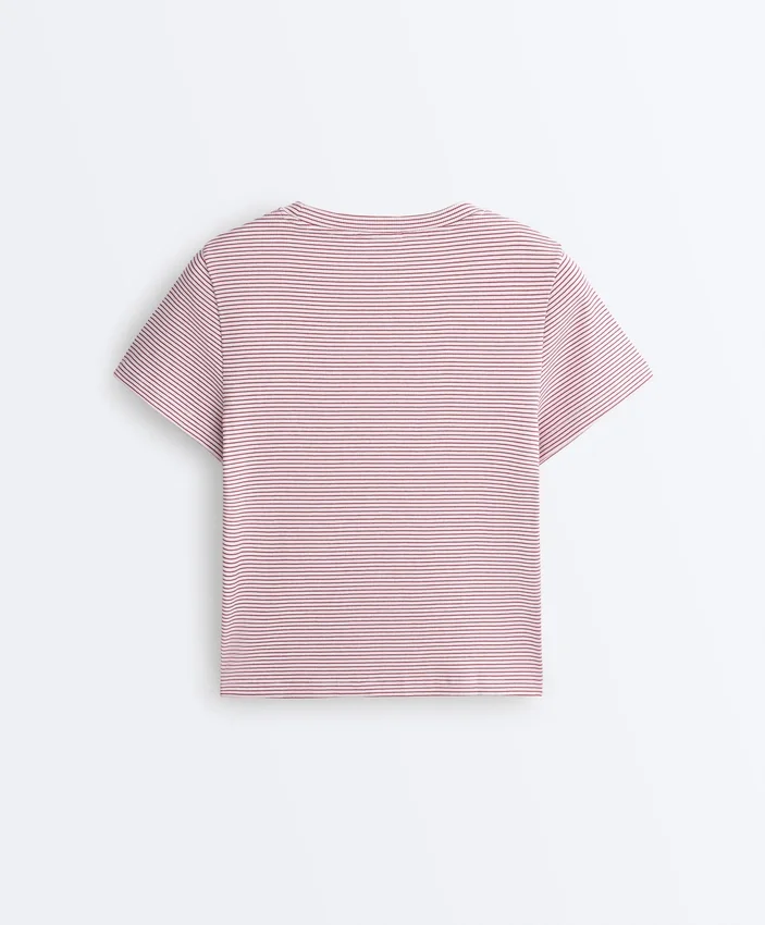Camiseta de manga corta a rayas de mezcla de algodón, corte regular en pantalones cortos Camiseta de manga corta a rayas de mezcla de algodón, corte regular en pantalones cortos