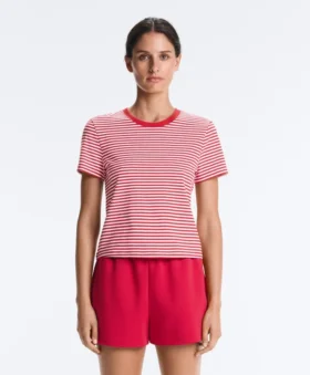Camiseta de manga corta de corte regular con estampado de rayas en mezcla de algodón