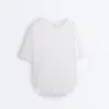Camiseta de manga corta de mezcla de modal con bajo redondeado en la espalda