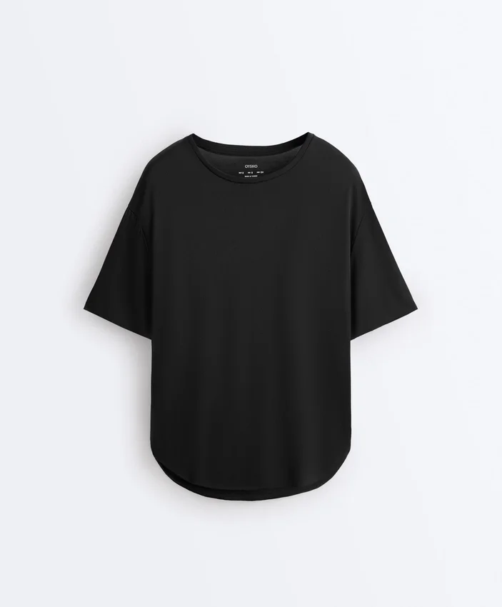 Camiseta de manga corta de mezcla de modal con bajo redondeado en la espalda Camiseta de manga corta de mezcla de modal con bajo redondeado en la espalda