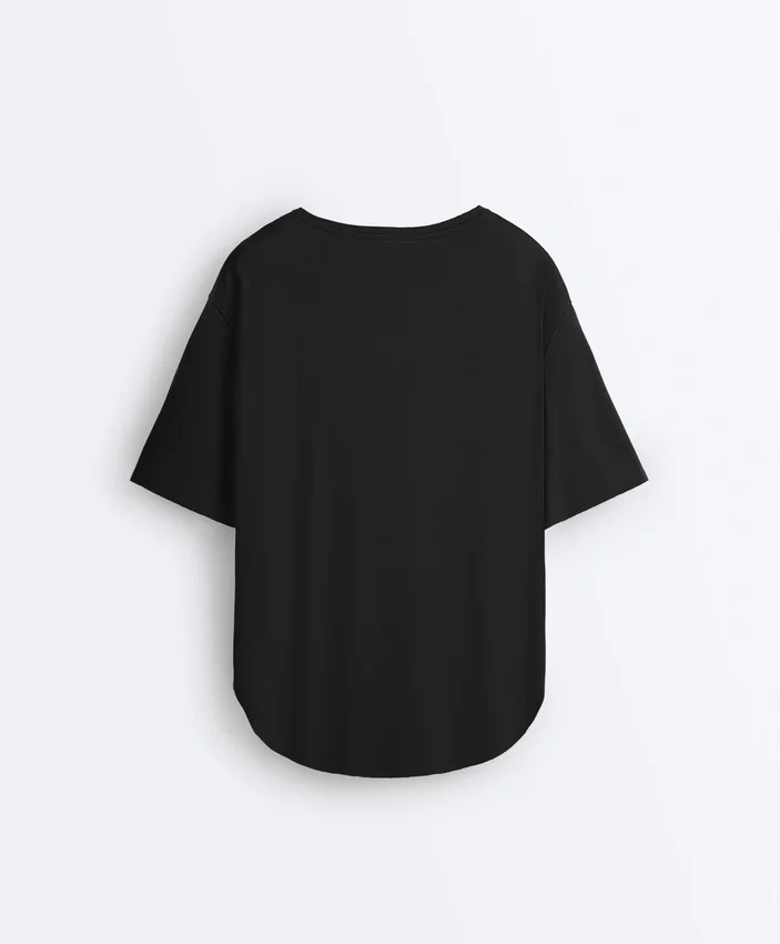 Camiseta de manga corta de mezcla de modal con bajo redondeado en la espalda Camiseta de manga corta de mezcla de modal con bajo redondeado en la espalda