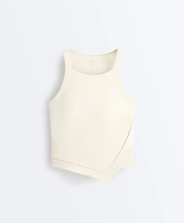 Camiseta de tirantes con cuello halter de Comfortlux y dobladillo con puntada de festón Camiseta de tirantes con cuello halter de Comfortlux y dobladillo con puntada de festón