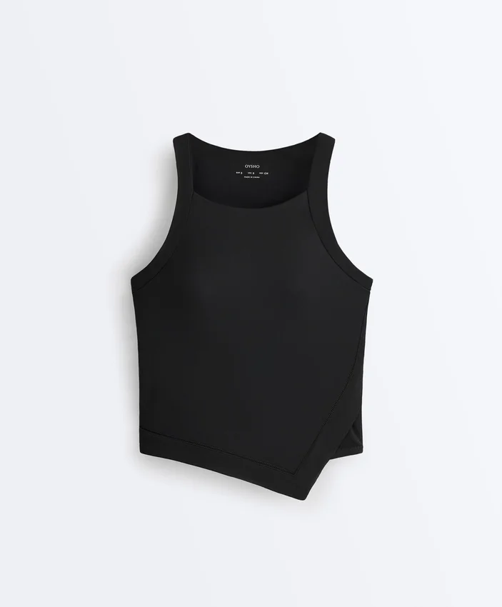Camiseta de tirantes con cuello halter de Comfortlux y dobladillo con puntada de festón Camiseta de tirantes con cuello halter de Comfortlux y dobladillo con puntada de festón