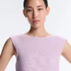 Camiseta de tirantes de manga corta de mezcla de modal acanalado con detalle rizado Camiseta de tirantes de manga corta de mezcla de modal acanalado con detalle rizado