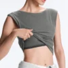 Camiseta de tirantes de manga corta de mezcla de modal acanalado con detalle rizado Camiseta de tirantes de manga corta de mezcla de modal acanalado con detalle rizado