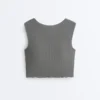 Camiseta de tirantes de manga corta de mezcla de modal acanalado con detalle rizado Camiseta de tirantes de manga corta de mezcla de modal acanalado con detalle rizado
