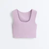Camiseta de tirantes de manga corta de mezcla de modal acanalado con detalle rizado Camiseta de tirantes de manga corta de mezcla de modal acanalado con detalle rizado