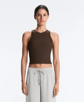 Camiseta de tirantes larga de mezcla de modal acanalado Camiseta de tirantes larga de mezcla de modal acanalado