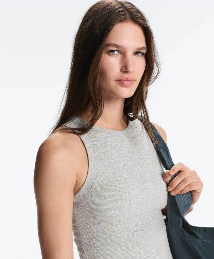 Camiseta de tirantes larga de mezcla de modal acanalado Camiseta de tirantes larga de mezcla de modal acanalado
