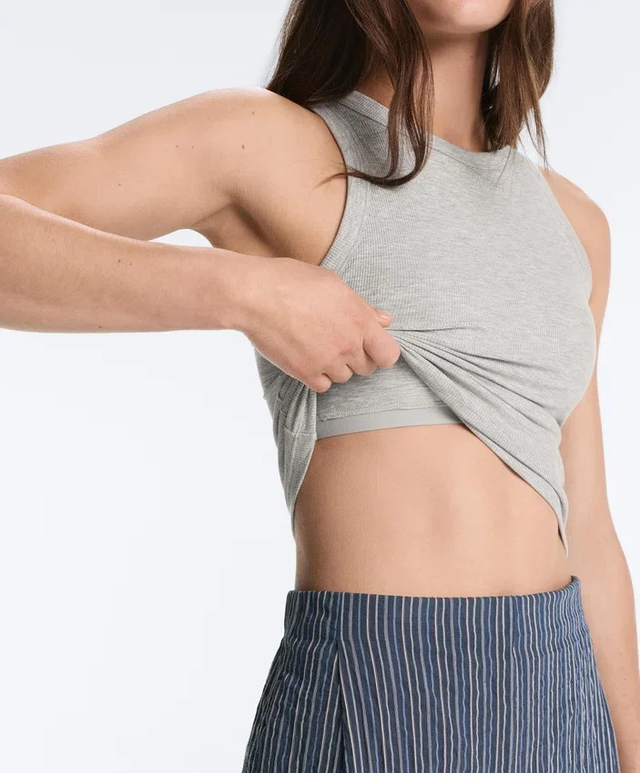 Camiseta de tirantes larga de mezcla de modal acanalado Camiseta de tirantes larga de mezcla de modal acanalado