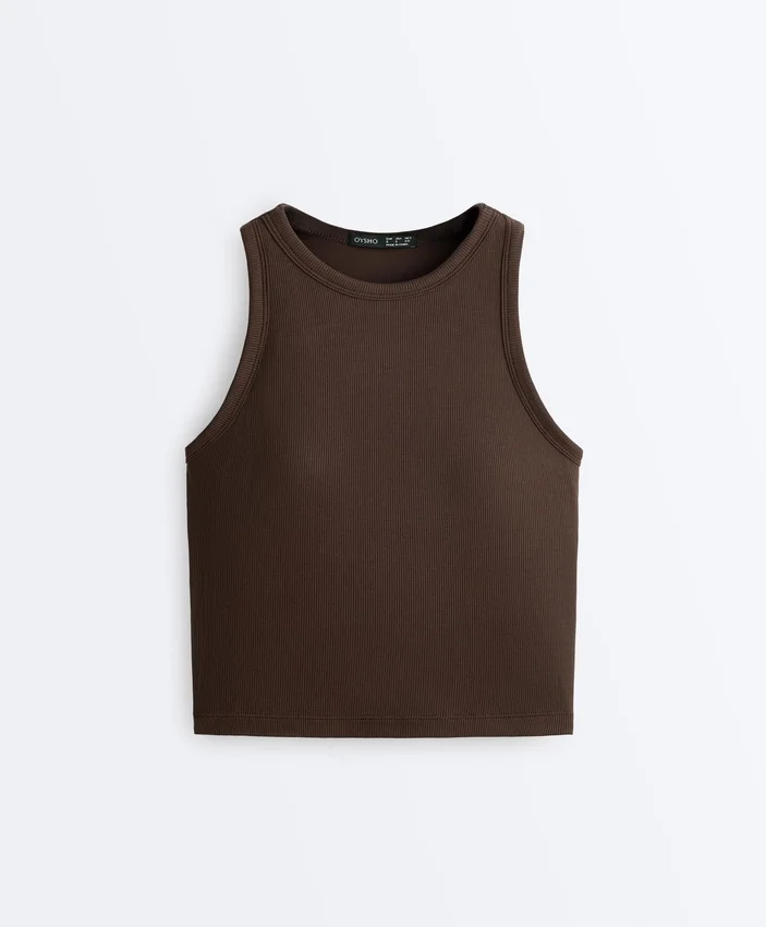 Camiseta de tirantes larga de mezcla de modal acanalado Camiseta de tirantes larga de mezcla de modal acanalado