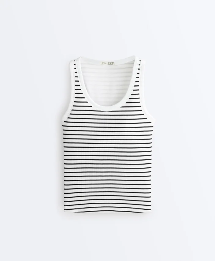 Camiseta de tirantes larga de modal a rayas Camiseta de tirantes larga de modal a rayas