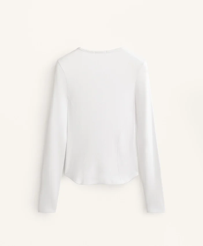 Camiseta entallada de manga larga con cuello redondo y tejido de canalé de algodón y modal Camiseta entallada de manga larga con cuello redondo y tejido de canalé de algodón y modal