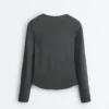 Camiseta entallada de manga larga con cuello redondo y tejido de canalé de algodón y modal Camiseta entallada de manga larga con cuello redondo y tejido de canalé de algodón y modal