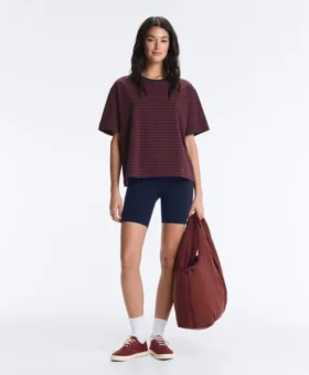Camiseta holgada de manga corta a rayas de mezcla de algodón