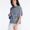 Camiseta holgada de manga corta a rayas de mezcla de algodón Camiseta holgada de manga corta a rayas de mezcla de algodón