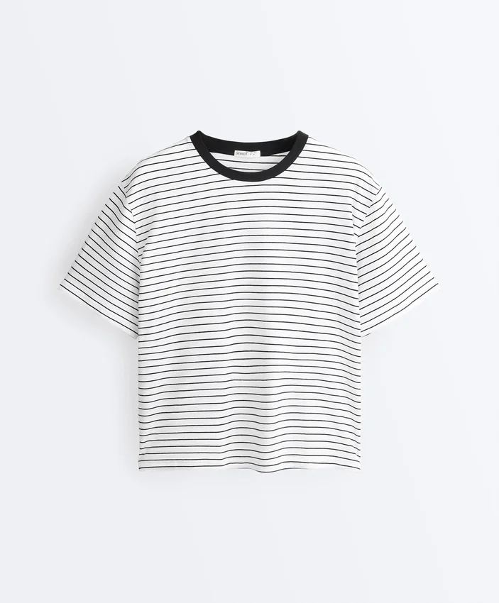 Camiseta holgada de manga corta a rayas de mezcla de algodón Camiseta holgada de manga corta a rayas de mezcla de algodón