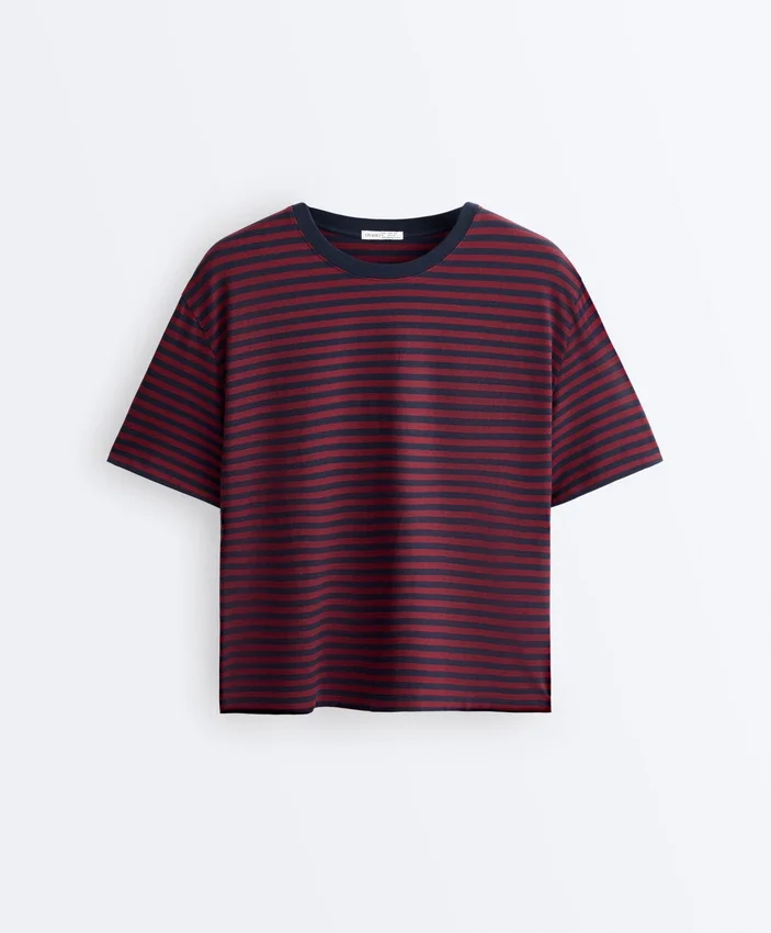 Camiseta holgada de manga corta a rayas de mezcla de algodón Camiseta holgada de manga corta a rayas de mezcla de algodón
