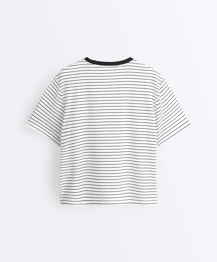 Camiseta holgada de manga corta a rayas de mezcla de algodón Camiseta holgada de manga corta a rayas de mezcla de algodón