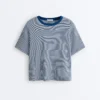 Camiseta holgada de manga corta a rayas de mezcla de algodón Camiseta holgada de manga corta a rayas de mezcla de algodón
