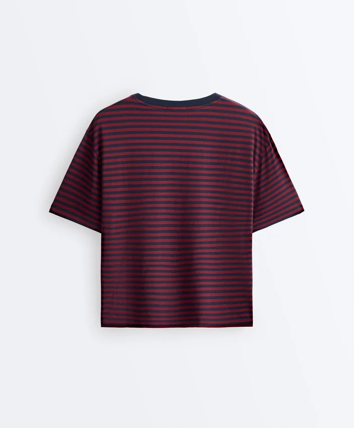 Camiseta holgada de manga corta a rayas de mezcla de algodón Camiseta holgada de manga corta a rayas de mezcla de algodón