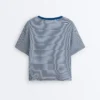 Camiseta holgada de manga corta a rayas de mezcla de algodón Camiseta holgada de manga corta a rayas de mezcla de algodón