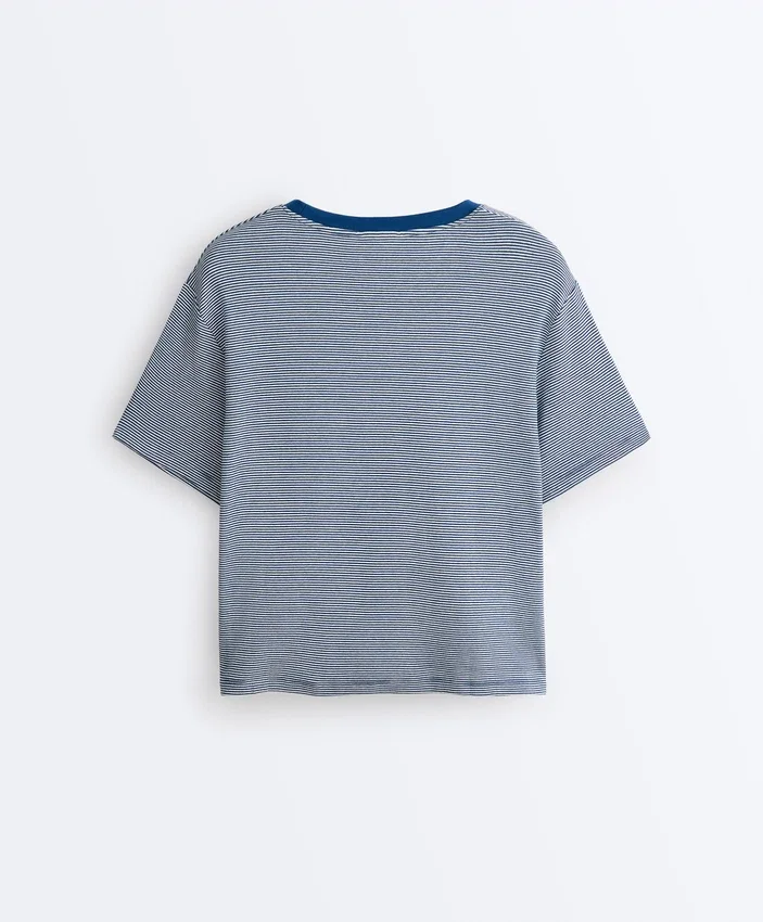 Camiseta holgada de manga corta a rayas de mezcla de algodón Camiseta holgada de manga corta a rayas de mezcla de algodón