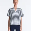 Camiseta holgada de manga corta con cuello de polo de mezcla de algodón Camiseta holgada de manga corta con cuello de polo de mezcla de algodón