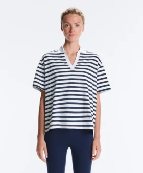 Camiseta holgada de manga corta con cuello de polo de mezcla de algodón