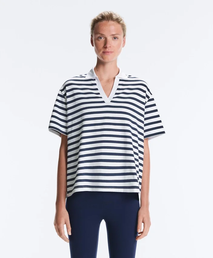 Camiseta holgada de manga corta con cuello de polo de mezcla de algodón Camiseta holgada de manga corta con cuello de polo de mezcla de algodón