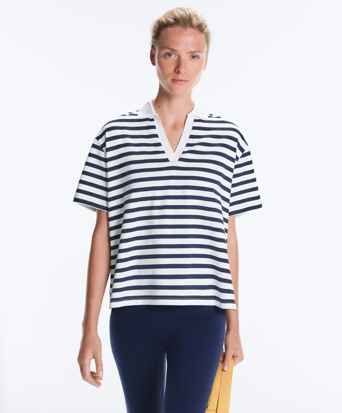 Camiseta holgada de manga corta con cuello de polo de mezcla de algodón Camiseta holgada de manga corta con cuello de polo de mezcla de algodón
