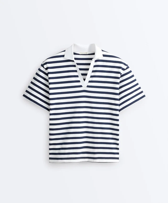 Camiseta holgada de manga corta con cuello de polo de mezcla de algodón Camiseta holgada de manga corta con cuello de polo de mezcla de algodón