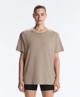 Camiseta holgada de manga corta de mezcla de algodón con eslogan