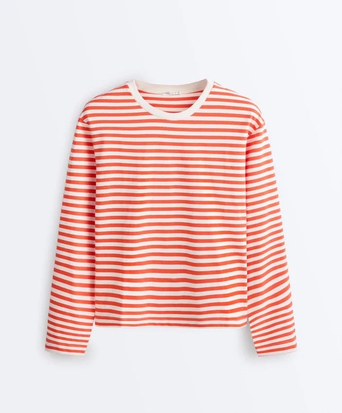 Camiseta holgada de manga larga a rayas, 100 % algodón Camiseta holgada de manga larga a rayas, 100 % algodón