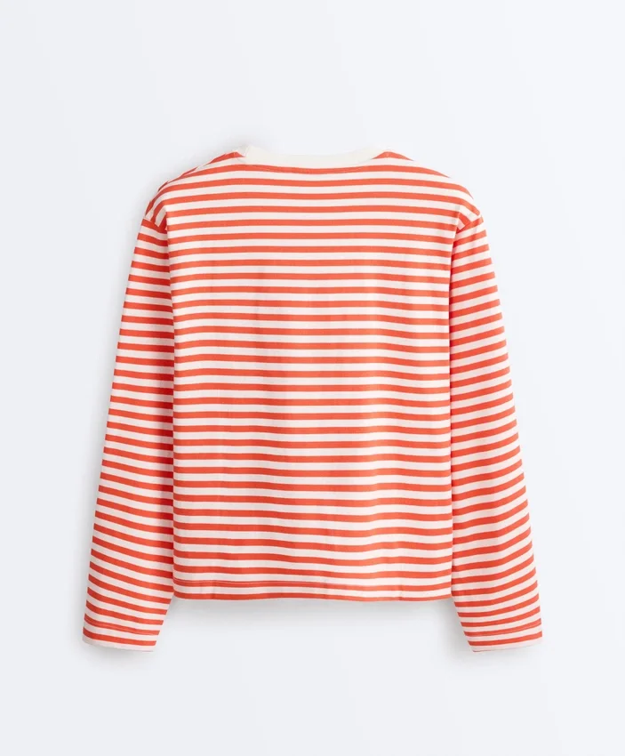 Camiseta holgada de manga larga a rayas, 100 % algodón Camiseta holgada de manga larga a rayas, 100 % algodón