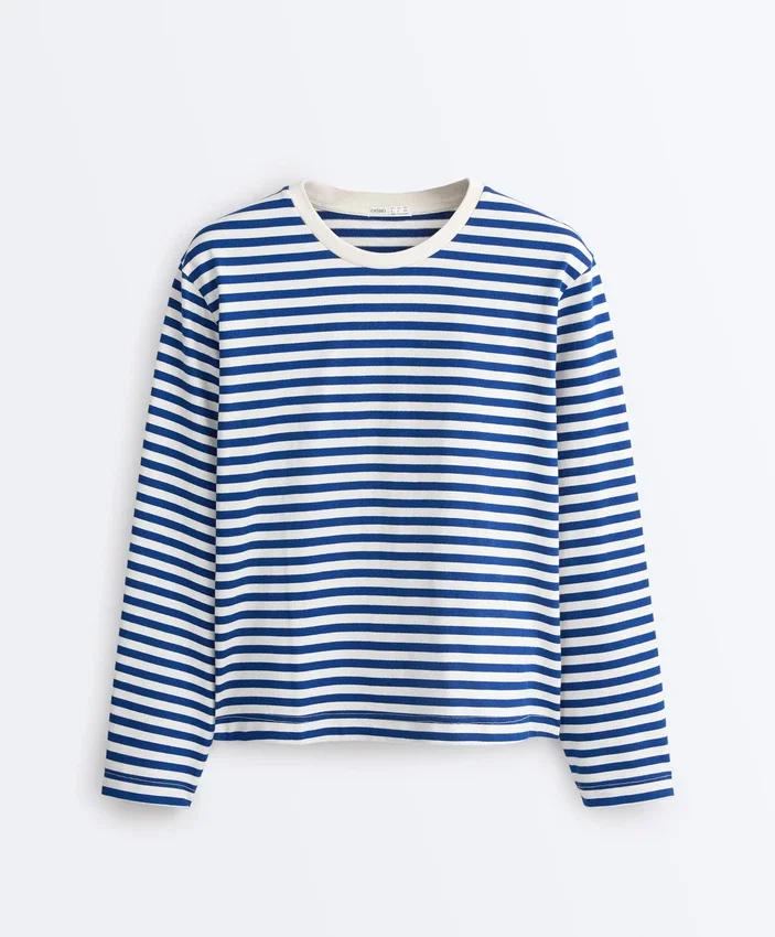 Camiseta holgada de manga larga a rayas, 100 % algodón Camiseta holgada de manga larga a rayas, 100 % algodón