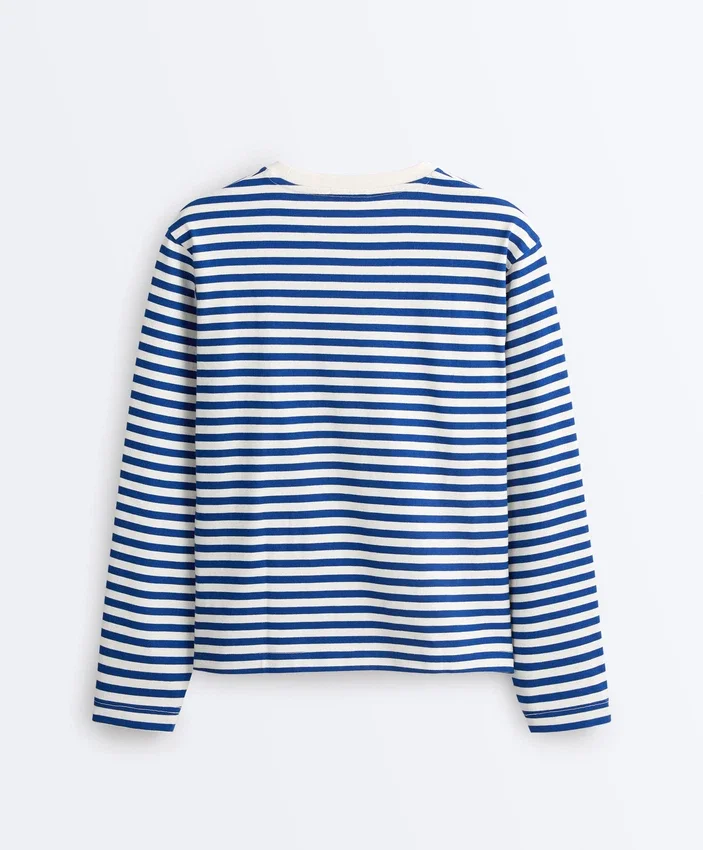 Camiseta holgada de manga larga a rayas, 100 % algodón Camiseta holgada de manga larga a rayas, 100 % algodón