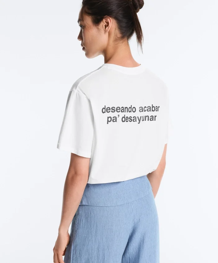 Camiseta holgada de mezcla de algodón con eslogan Camiseta holgada de mezcla de algodón con eslogan