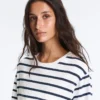 Camiseta holgada oversize de manga larga con estampado de rayas, mezcla de algodón Camiseta holgada oversize de manga larga con estampado de rayas, mezcla de algodón