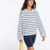 Camiseta holgada oversize de manga larga con estampado de rayas, mezcla de algodón Camiseta holgada oversize de manga larga con estampado de rayas, mezcla de algodón