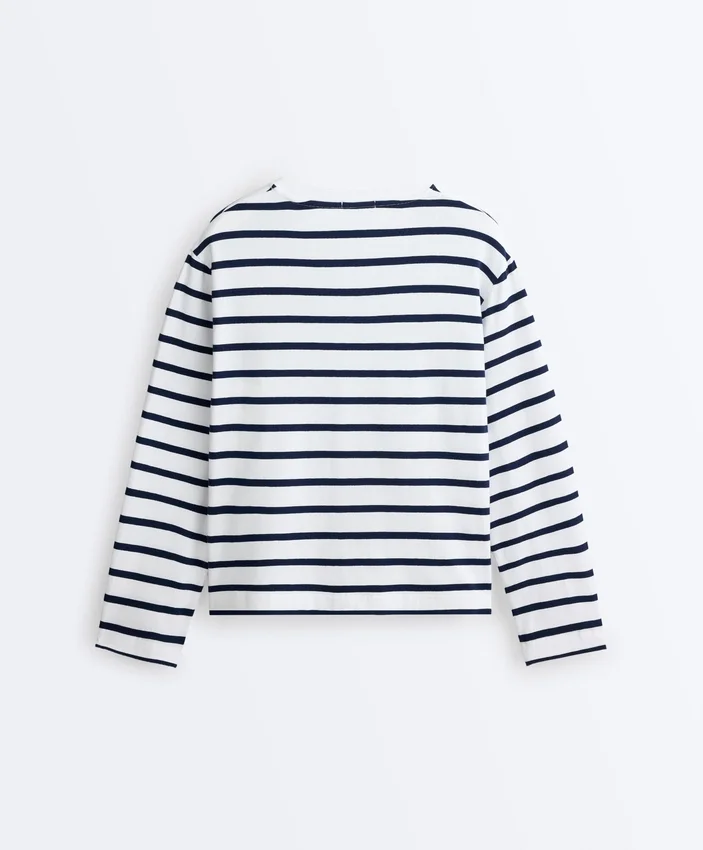 Camiseta holgada oversize de manga larga con estampado de rayas, mezcla de algodón Camiseta holgada oversize de manga larga con estampado de rayas, mezcla de algodón