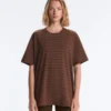 Camiseta oversize de manga corta a rayas de mezcla de algodón para pantalones cortos Camiseta oversize de manga corta a rayas de mezcla de algodón para pantalones cortos