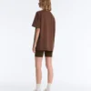 Camiseta oversize de manga corta a rayas de mezcla de algodón para pantalones cortos Camiseta oversize de manga corta a rayas de mezcla de algodón para pantalones cortos
