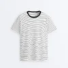 Camiseta oversize de manga corta de mezcla de algodón con rayas en contraste Camiseta oversize de manga corta de mezcla de algodón con rayas en contraste