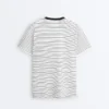 Camiseta oversize de manga corta de mezcla de algodón con rayas en contraste Camiseta oversize de manga corta de mezcla de algodón con rayas en contraste