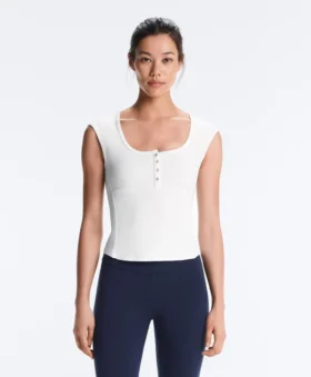 Camiseta sin mangas de punto elástico con botones de algodón y modal